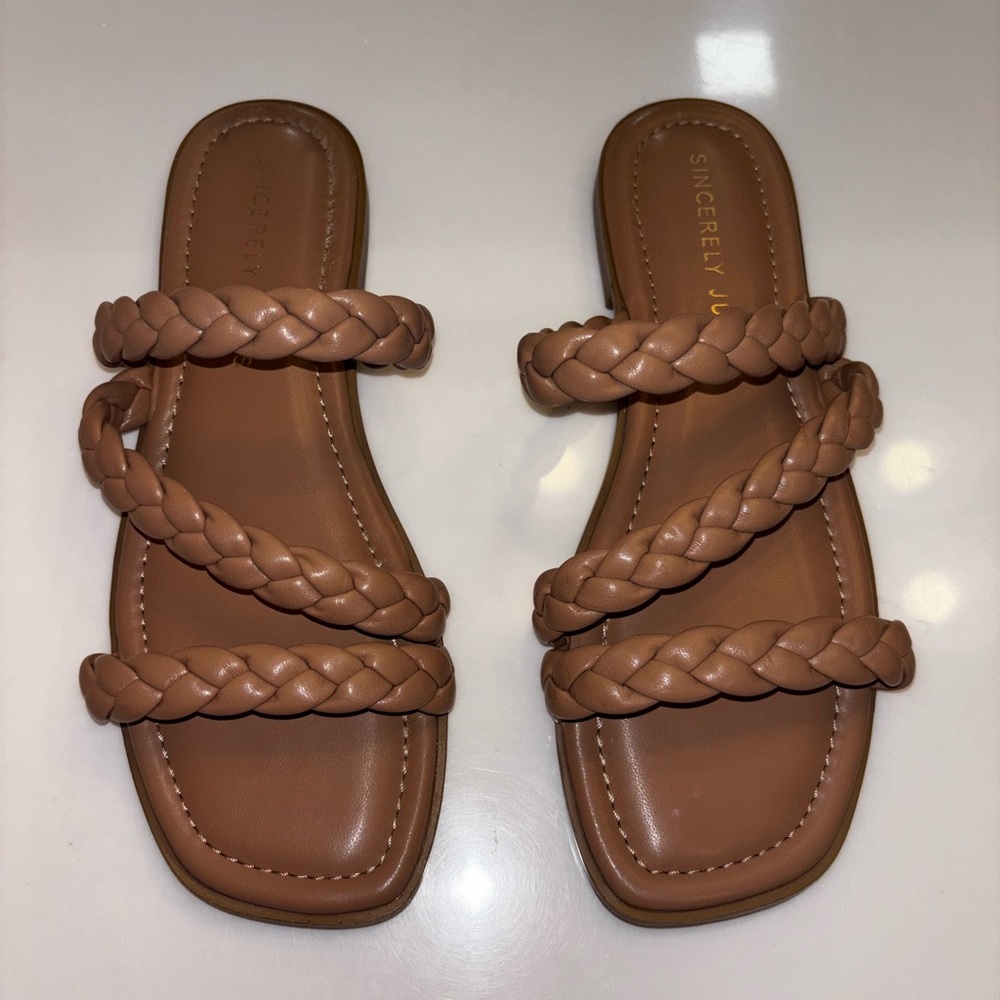Sincerely Jules Tan Braided Sandals, Slip On
